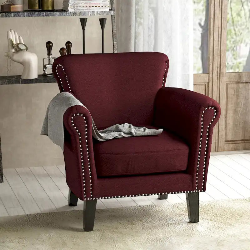 Brice Contemporary Scroll Arm Club Chair with Nailhead Trim by Christopher Knight Home