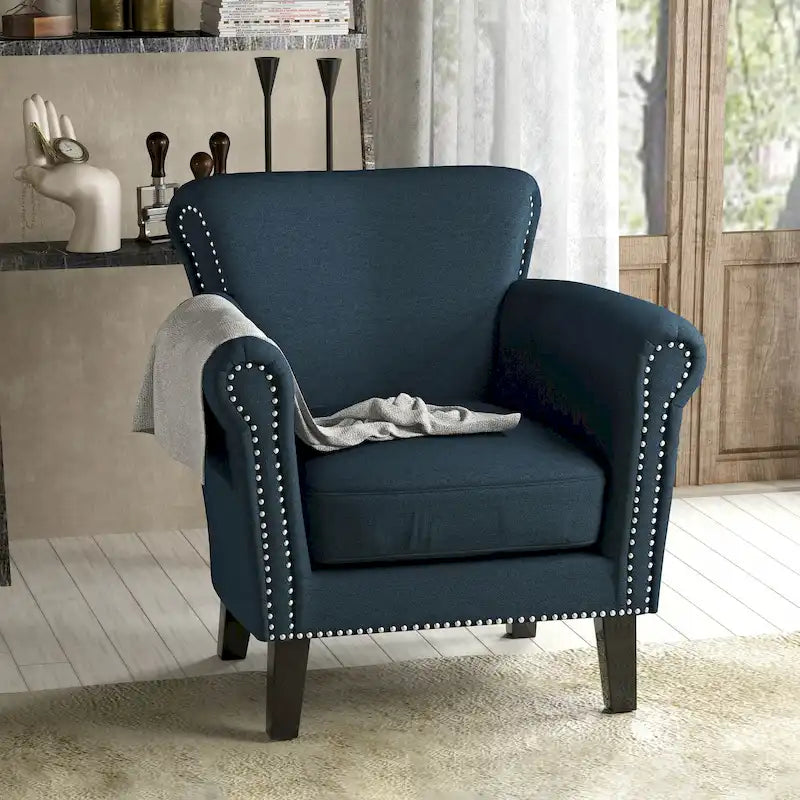 Brice Contemporary Scroll Arm Club Chair with Nailhead Trim by Christopher Knight Home