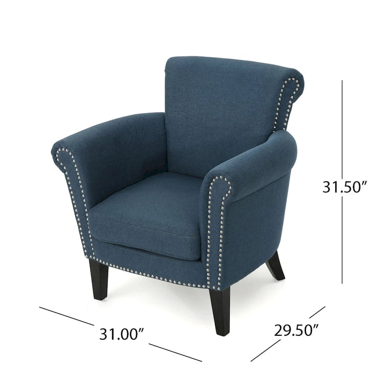 Brice Contemporary Scroll Arm Club Chair with Nailhead Trim by Christopher Knight Home