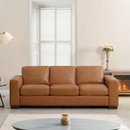 Oversized Genuine Leather Sofa - Ultimate Comfort Mid-Century Living Room Sofa Modern Couch with Sturdy Block Legs