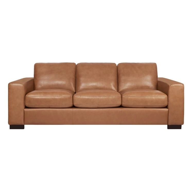 Oversized Genuine Leather Sofa - Ultimate Comfort Mid-Century Living Room Sofa Modern Couch with Sturdy Block Legs