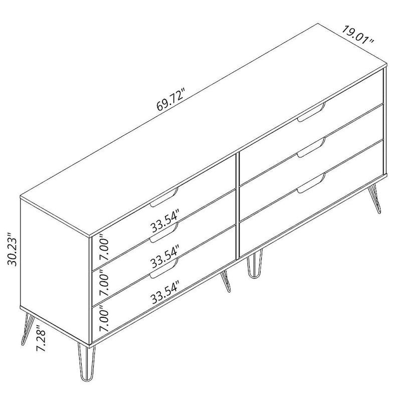 6-Drawer Double Low Dresser with Metal Legs