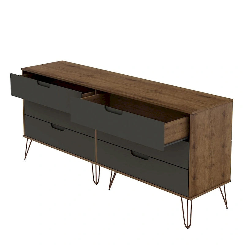 6-Drawer Double Low Dresser with Metal Legs
