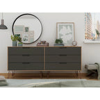 6-Drawer Double Low Dresser with Metal Legs
