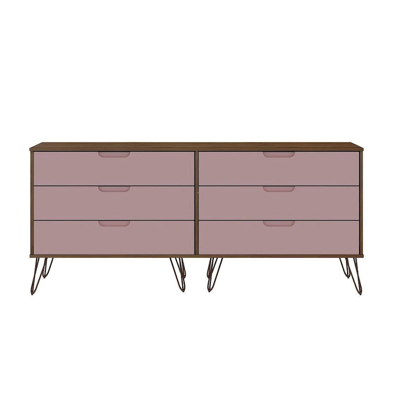 6-Drawer Double Low Dresser with Metal Legs