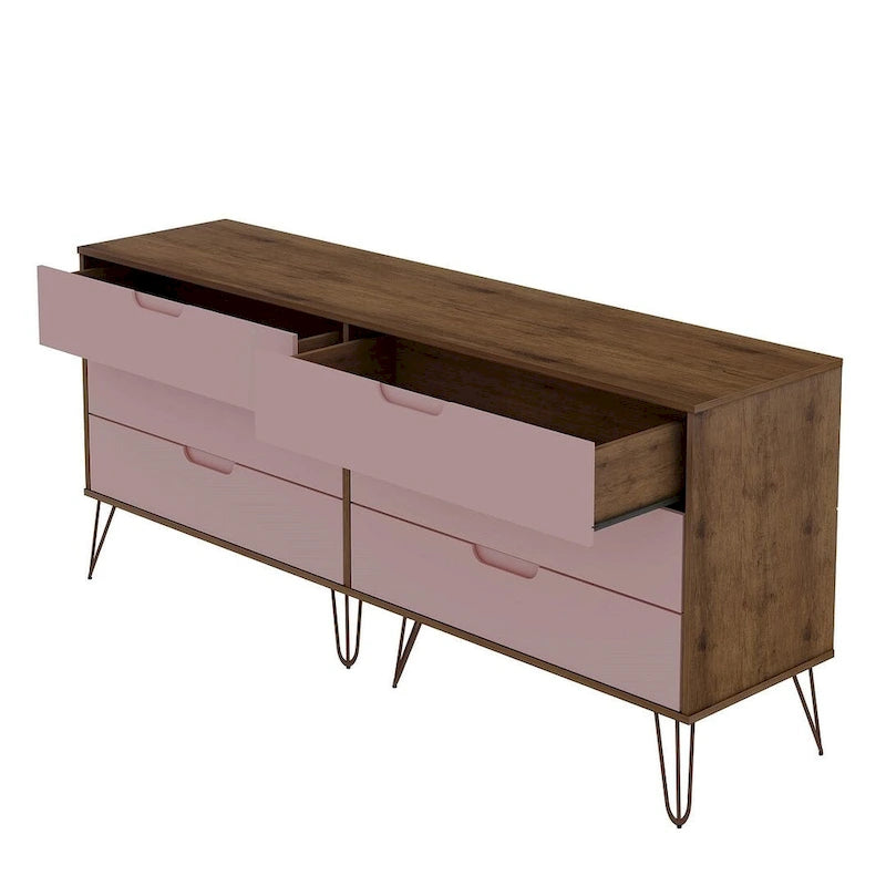 6-Drawer Double Low Dresser with Metal Legs