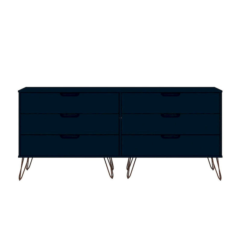 6-Drawer Double Low Dresser with Metal Legs