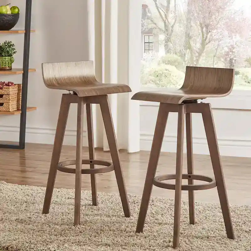 Ellery Mid-Century Modern Swivel Wood Stool (Set of 2) iNSPIRE Q Modern