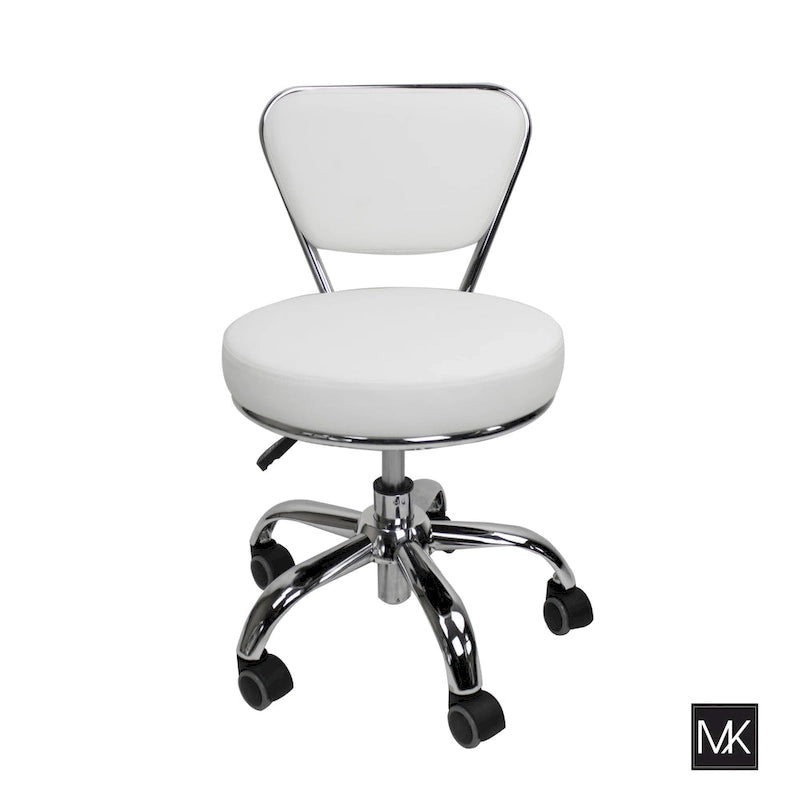 Dayton Short Stool Adjustable 13 to 15 Low Rolling Chair with Backrest, White - N/A