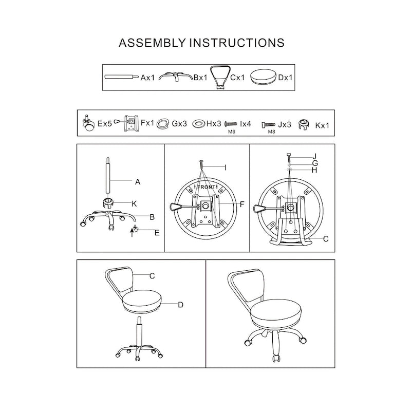 Dayton Short Stool Adjustable 13 to 15 Low Rolling Chair with Backrest, White - N/A