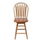 Solid Medium Oak Windsor Back Swivel Counter Height Bar Stool