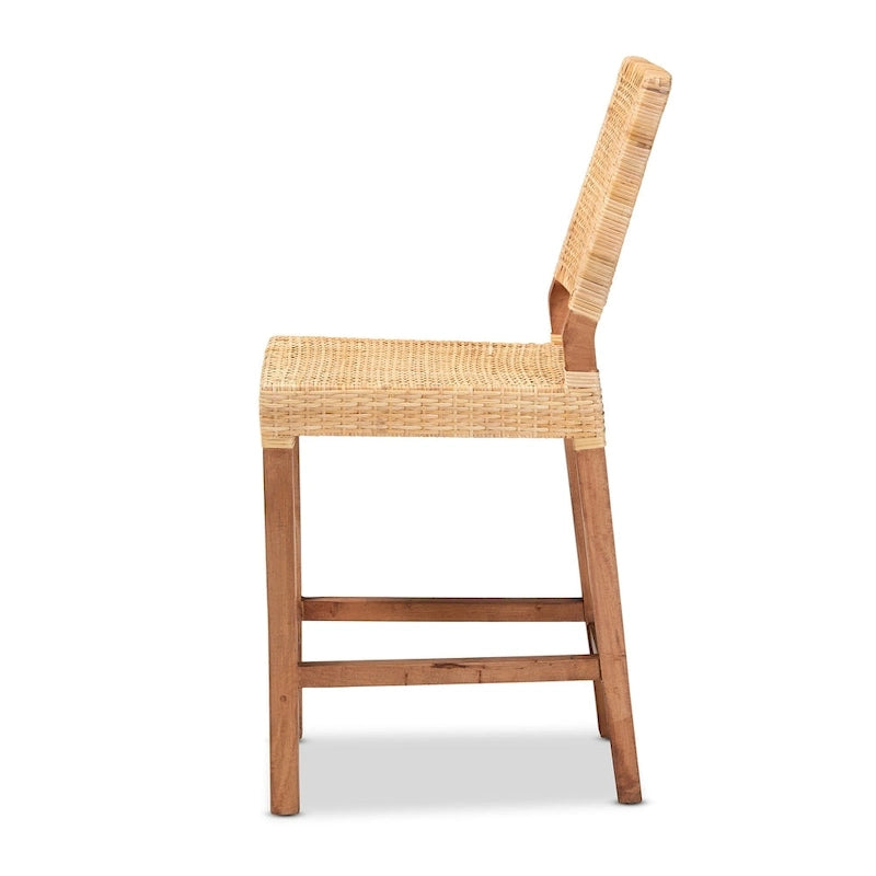 Lesia Modern Bohemian Natural Brown Rattan and Wood Counter Stool