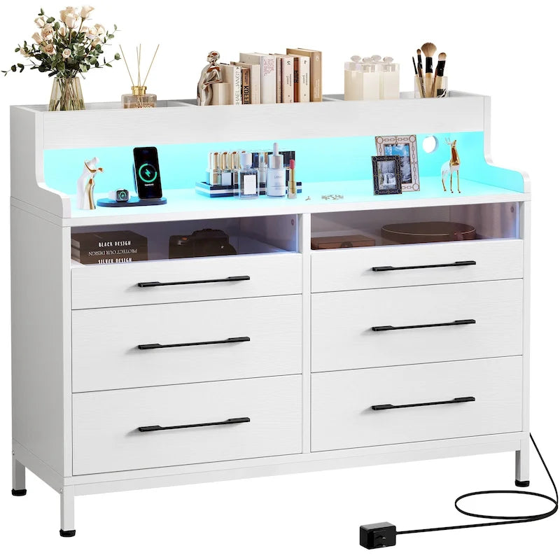 Moasis Modern 6-Drawer Storage Chest Dresser Drawer Organizers with LED Light