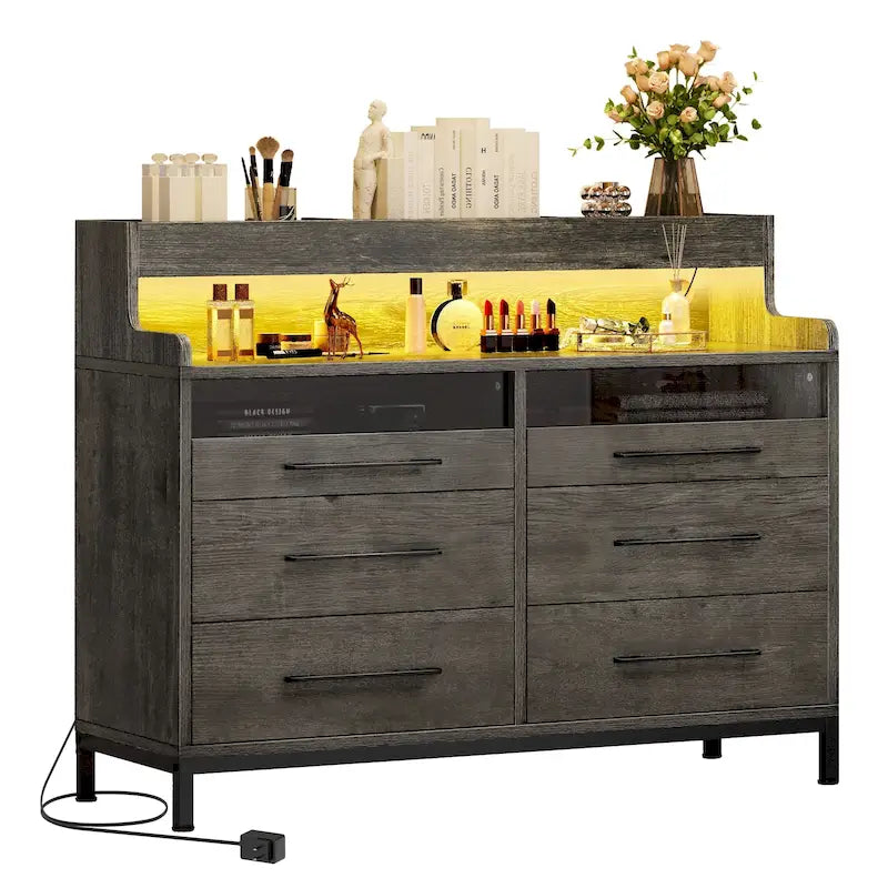 Moasis Modern 6-Drawer Storage Chest Dresser Drawer Organizers with LED Light