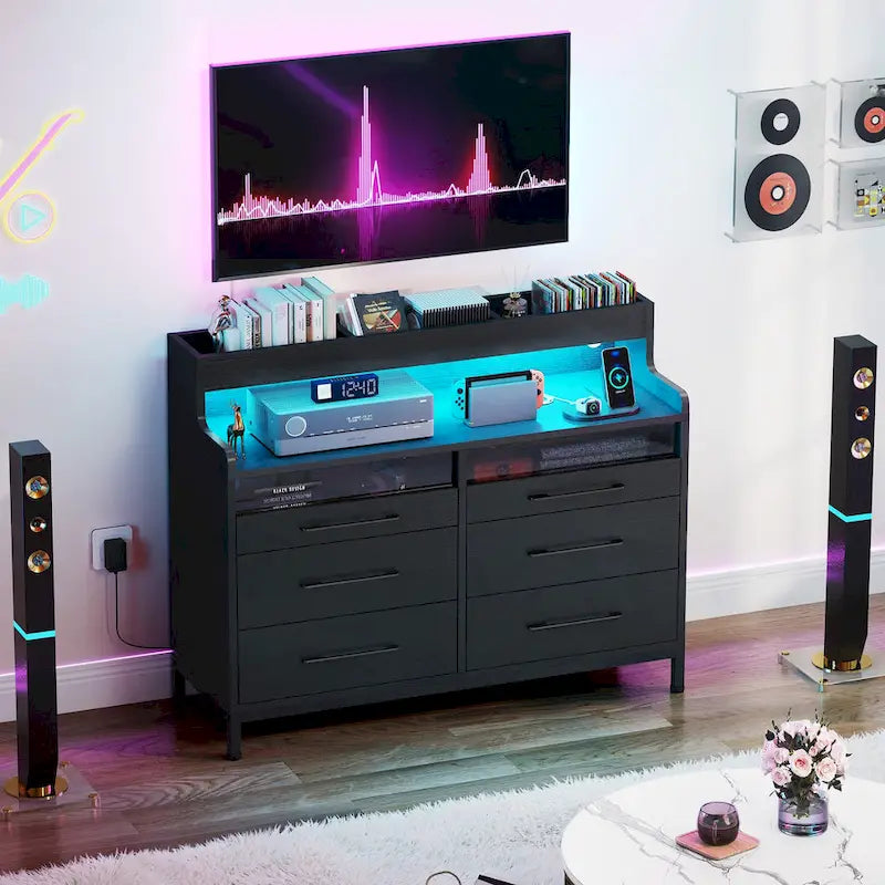 Moasis Modern 6-Drawer Storage Chest Dresser Drawer Organizers with LED Light