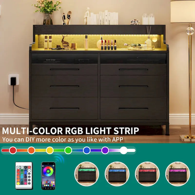 Moasis Modern 6-Drawer Storage Chest Dresser Drawer Organizers with LED Light