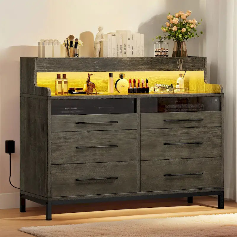 Moasis Modern 6-Drawer Storage Chest Dresser Drawer Organizers with LED Light
