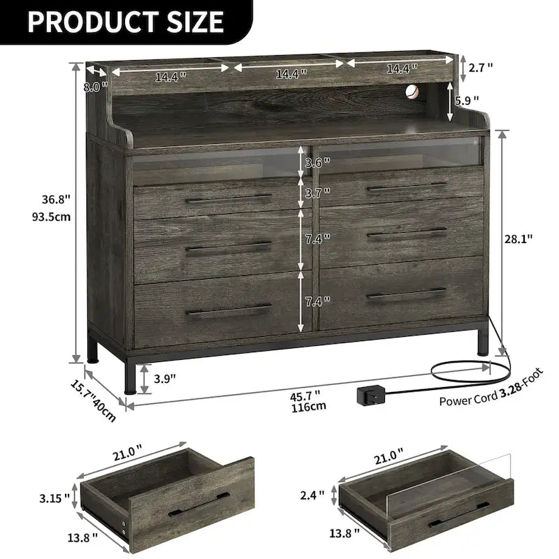 Moasis Modern 6-Drawer Storage Chest Dresser Drawer Organizers with LED Light