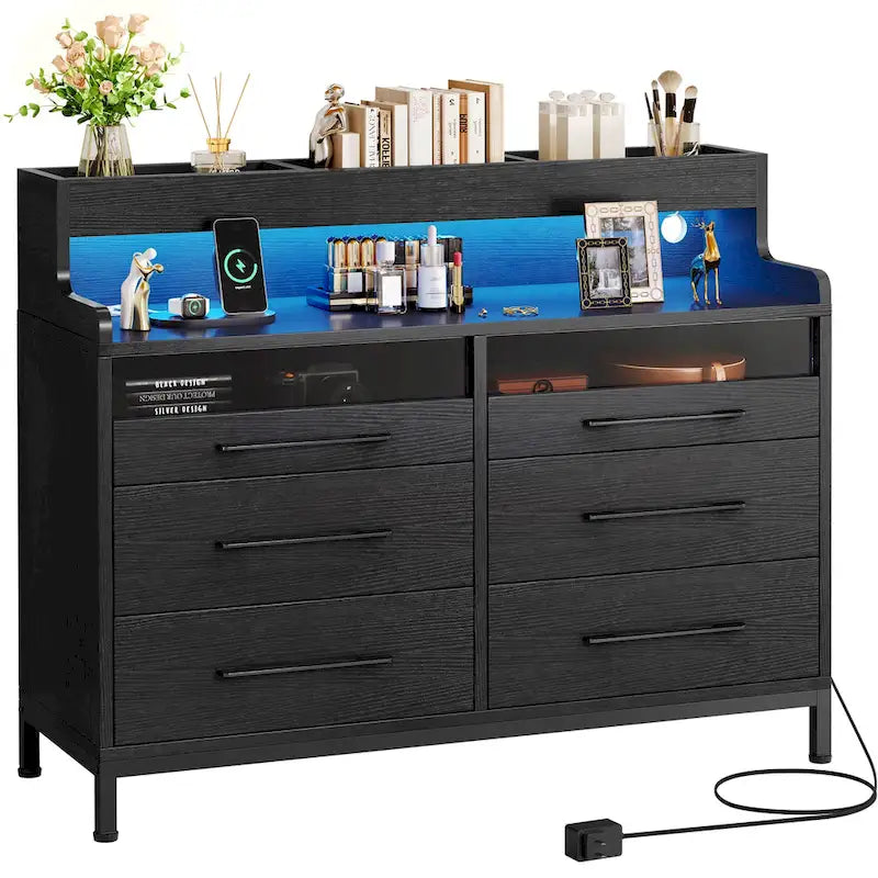 Moasis Modern 6-Drawer Storage Chest Dresser Drawer Organizers with LED Light