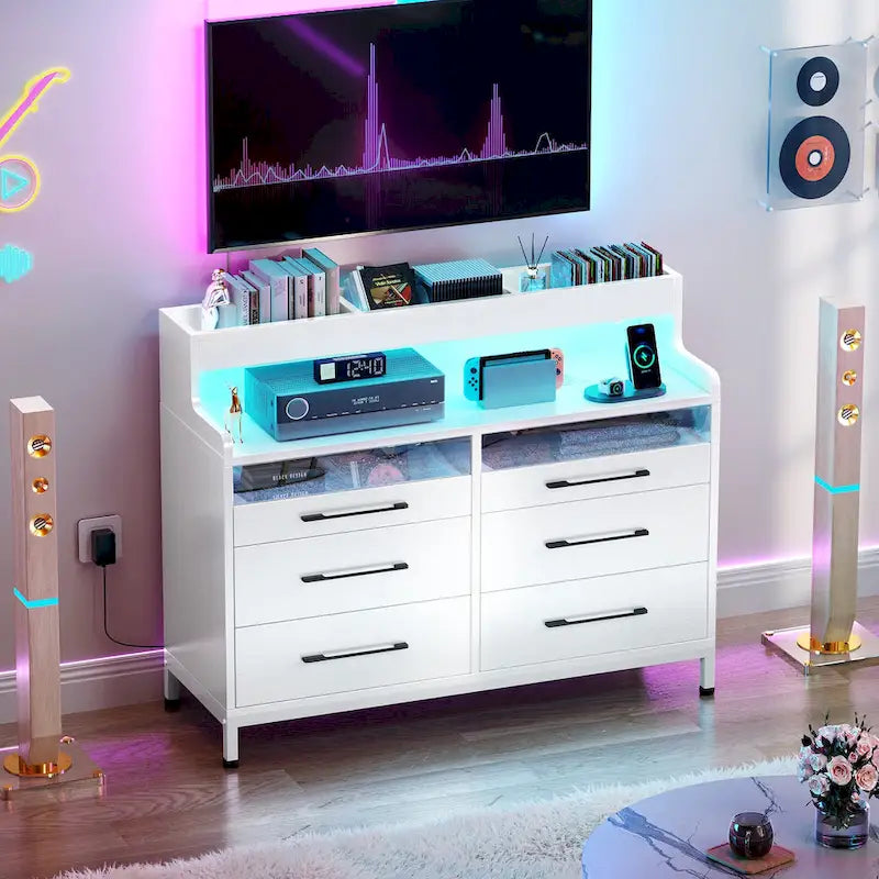 Moasis Modern 6-Drawer Storage Chest Dresser Drawer Organizers with LED Light