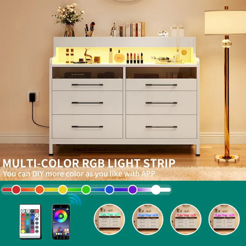 Moasis Modern 6-Drawer Storage Chest Dresser Drawer Organizers with LED Light