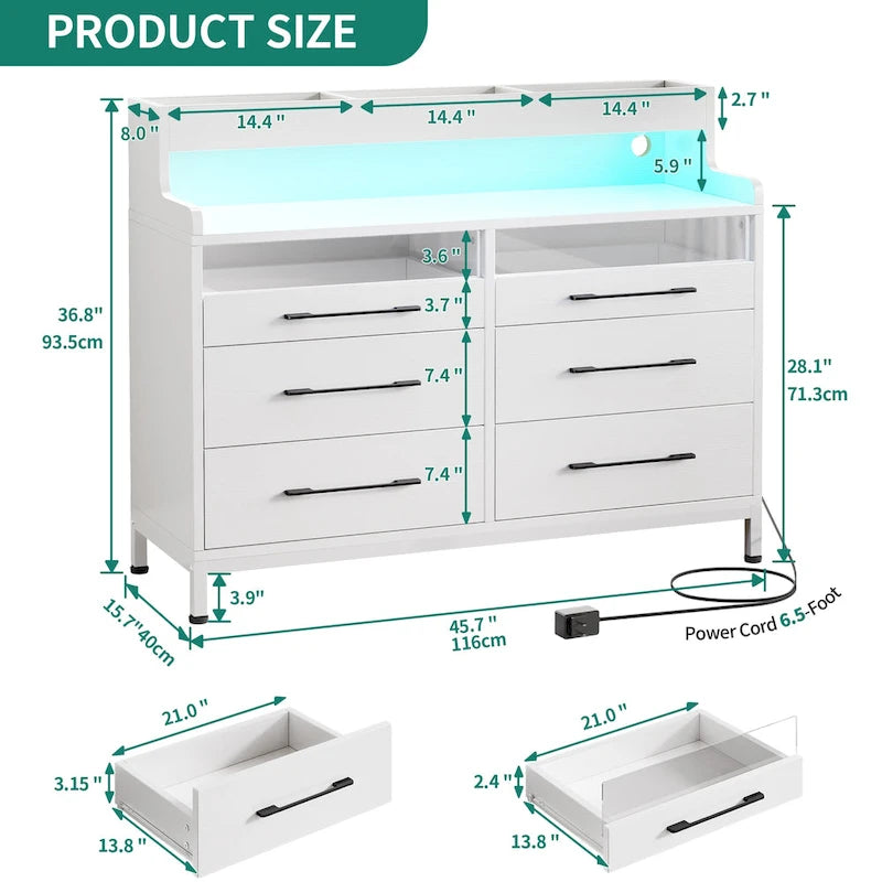 Moasis Modern 6-Drawer Storage Chest Dresser Drawer Organizers with LED Light