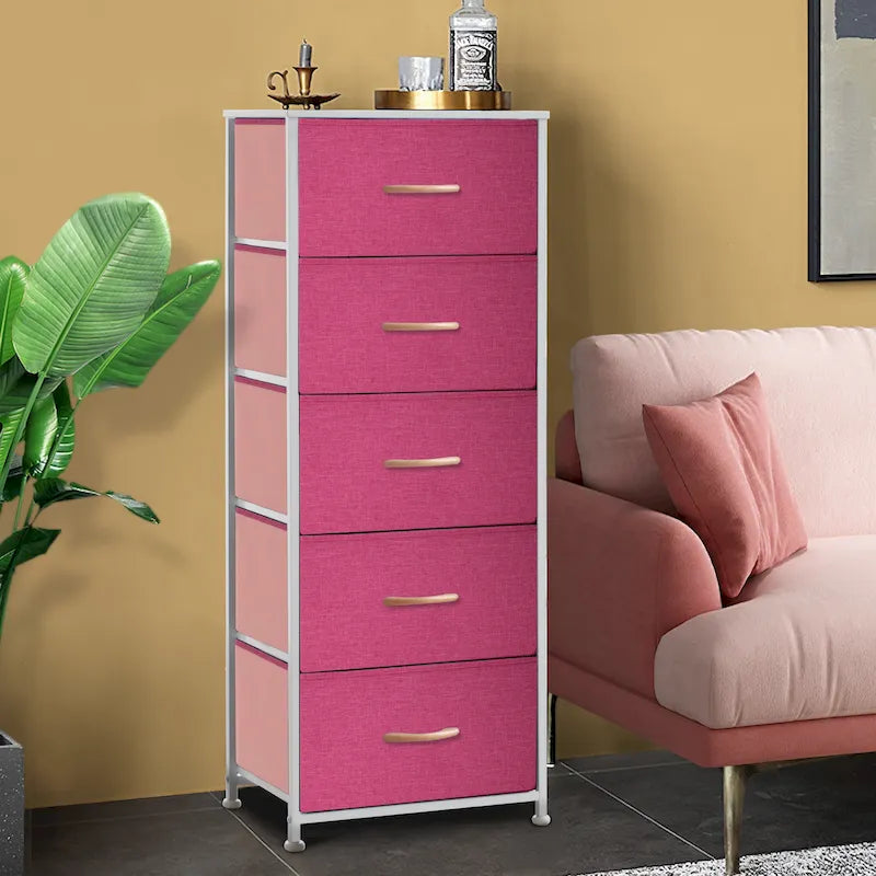 Home Bedroom Furniture 5-drawer Chest Vertical Storage Tower - Fabric Dresser