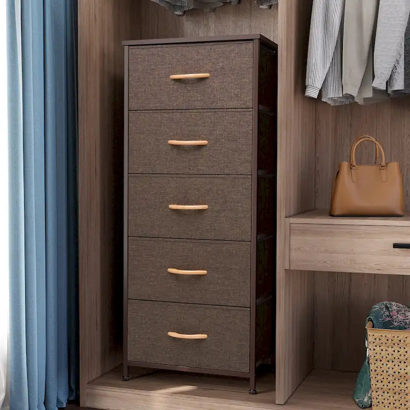 Home Bedroom Furniture 5-drawer Chest Vertical Storage Tower - Fabric Dresser