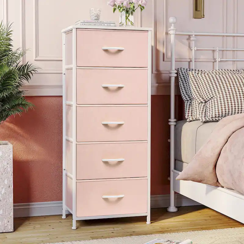 Home Bedroom Furniture 5-drawer Chest Vertical Storage Tower - Fabric Dresser