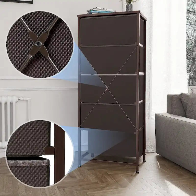 Home Bedroom Furniture 5-drawer Chest Vertical Storage Tower - Fabric Dresser