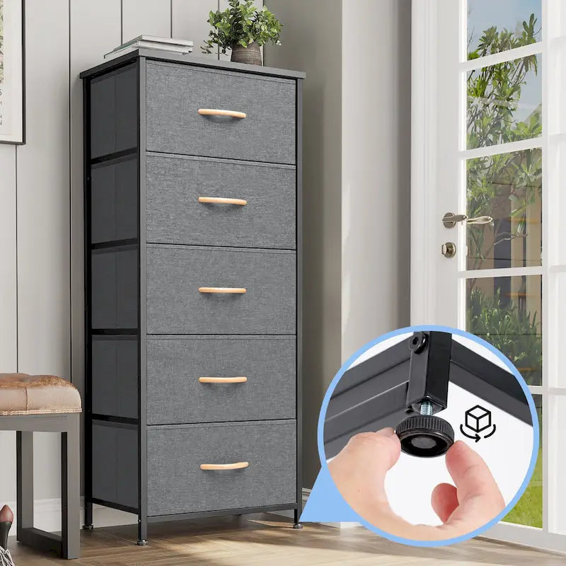 Home Bedroom Furniture 5-drawer Chest Vertical Storage Tower - Fabric Dresser