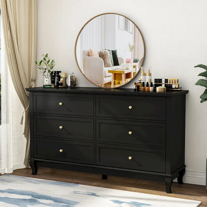 Lacquer Dresser for Bedroom with Deep Drawers Wooden 6 Drawers Chest