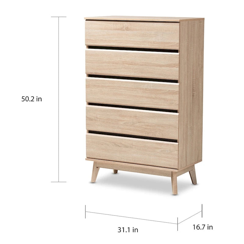 Mid-Century Oak and Dark Grey 5-Drawer Chest by Baxton Studio