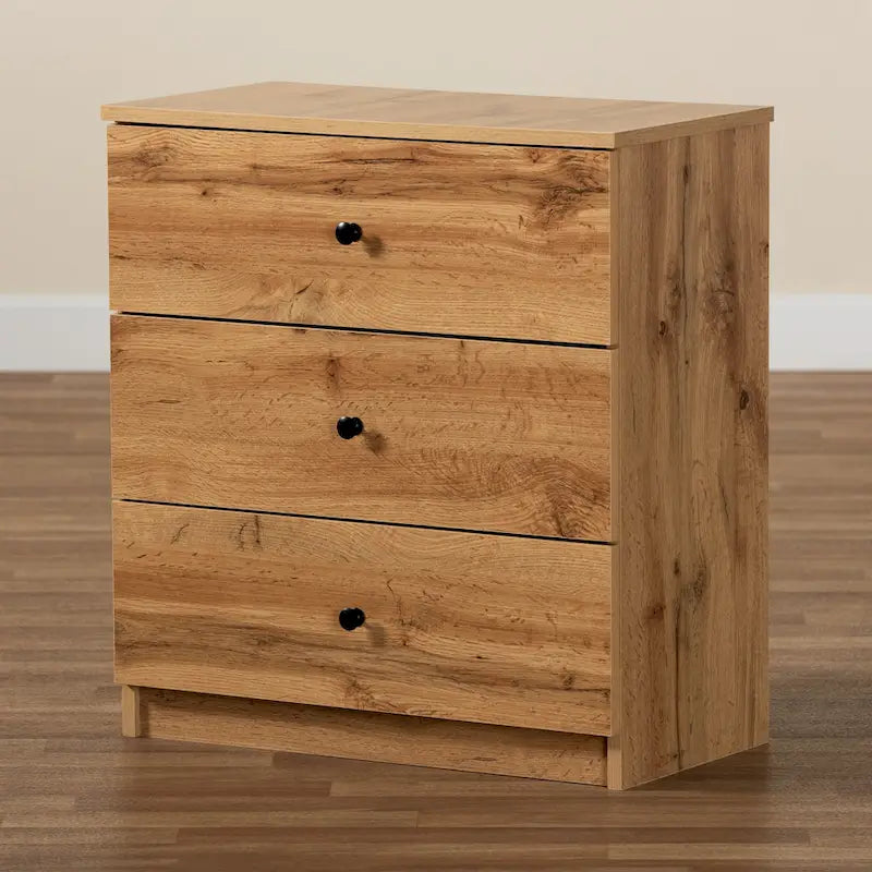 Decon Modern Oak Brown Finished Wood 3-Drawer Storage Chest