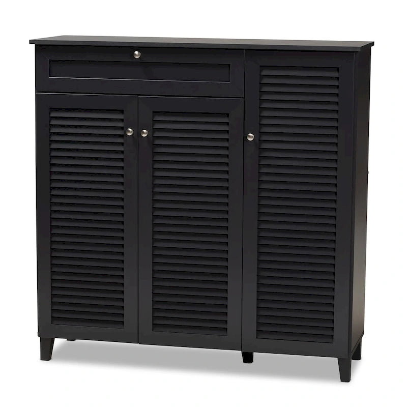 Baxton Studio Contemporary 11-shelf Wood Shoe Storage Cabinet with Drawer