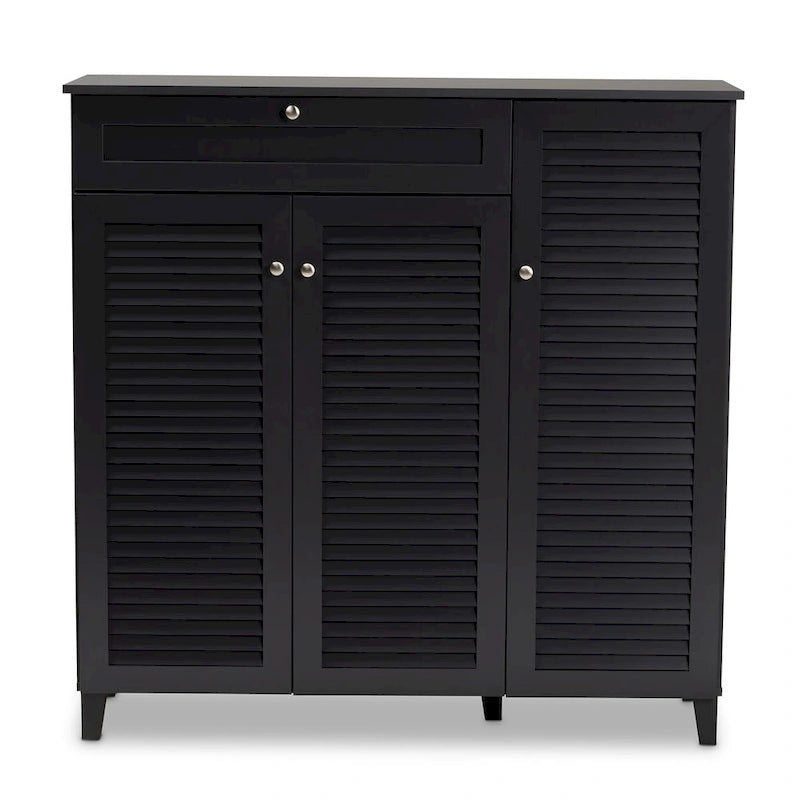 Baxton Studio Contemporary 11-shelf Wood Shoe Storage Cabinet with Drawer