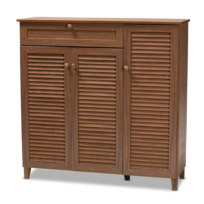 Baxton Studio Contemporary 11-shelf Wood Shoe Storage Cabinet with Drawer