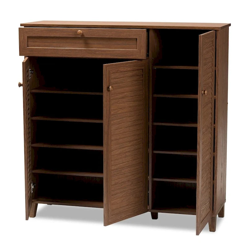 Baxton Studio Contemporary 11-shelf Wood Shoe Storage Cabinet with Drawer