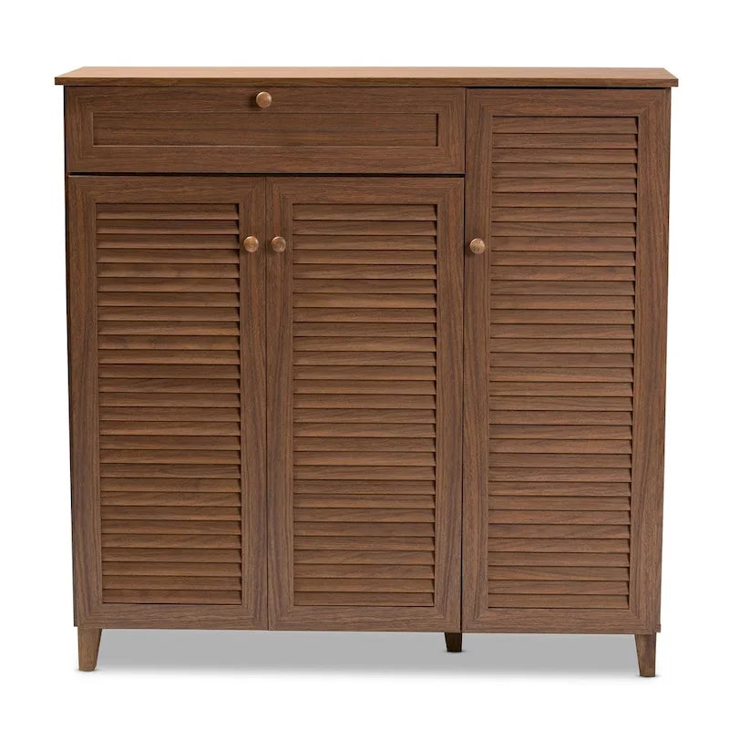 Baxton Studio Contemporary 11-shelf Wood Shoe Storage Cabinet with Drawer
