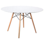 Dover 47 Modern Round Dining Table for 4 - Mid-Century Classic Table with Glass/Wood Tabletop for Home Living Room and Kitchen