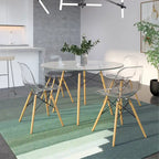 Dover 47 Modern Round Dining Table for 4 - Mid-Century Classic Table with Glass/Wood Tabletop for Home Living Room and Kitchen
