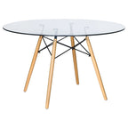 Dover 47 Modern Round Dining Table for 4 - Mid-Century Classic Table with Glass/Wood Tabletop for Home Living Room and Kitchen