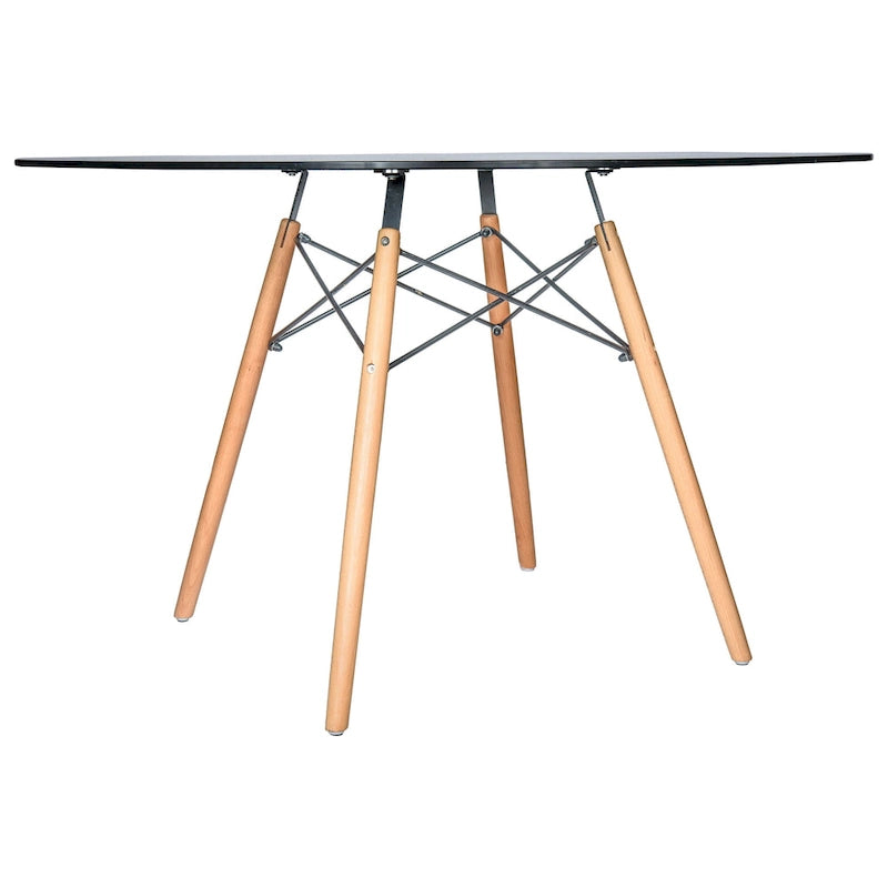 Dover 47 Modern Round Dining Table for 4 - Mid-Century Classic Table with Glass/Wood Tabletop for Home Living Room and Kitchen