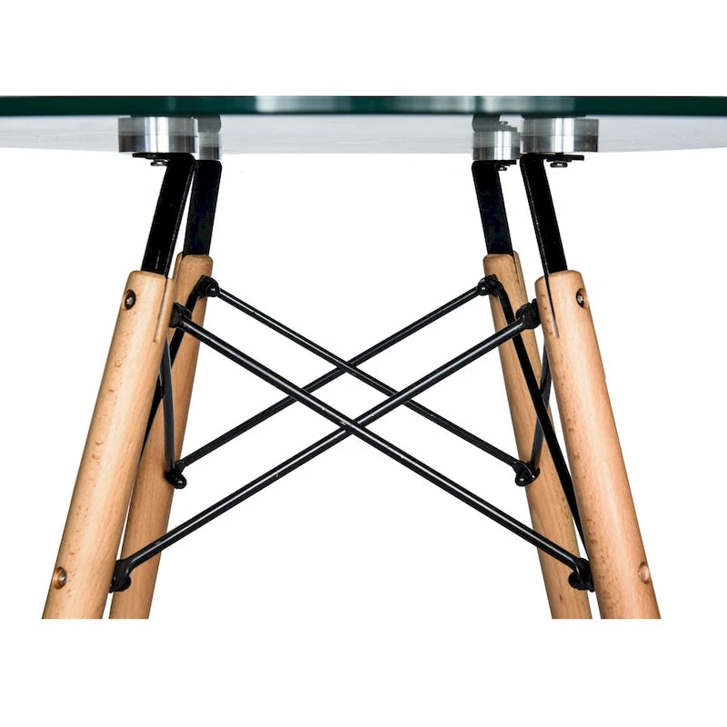 Dover 47 Modern Round Dining Table for 4 - Mid-Century Classic Table with Glass/Wood Tabletop for Home Living Room and Kitchen