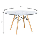 Dover 47 Modern Round Dining Table for 4 - Mid-Century Classic Table with Glass/Wood Tabletop for Home Living Room and Kitchen