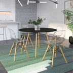 Dover 47 Modern Round Dining Table for 4 - Mid-Century Classic Table with Glass/Wood Tabletop for Home Living Room and Kitchen