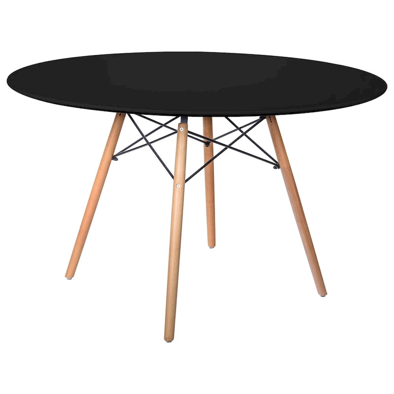 Dover 47 Modern Round Dining Table for 4 - Mid-Century Classic Table with Glass/Wood Tabletop for Home Living Room and Kitchen