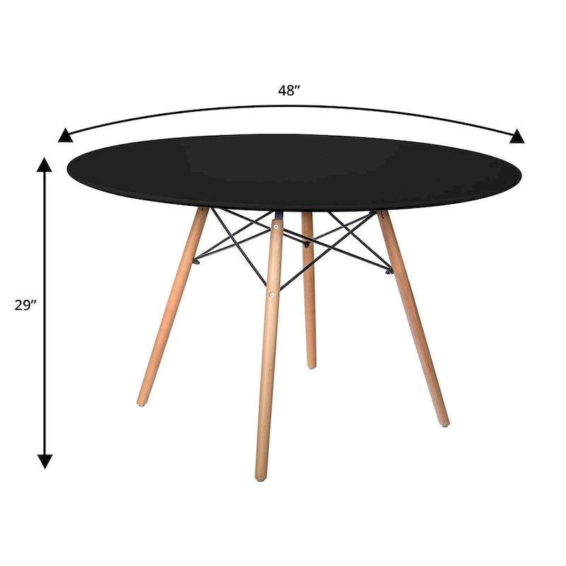 Dover 47 Modern Round Dining Table for 4 - Mid-Century Classic Table with Glass/Wood Tabletop for Home Living Room and Kitchen