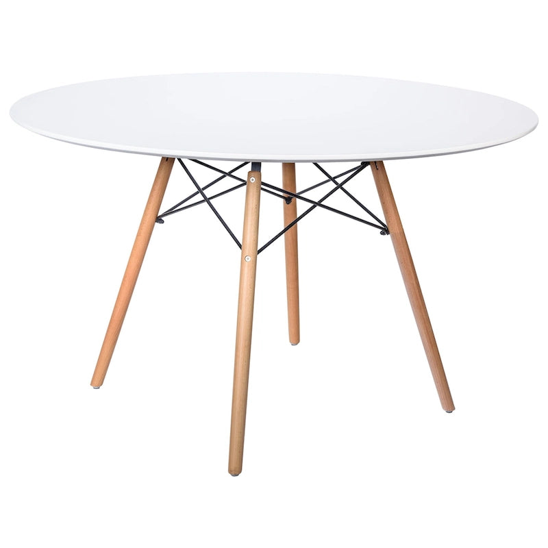 Dover 47 Modern Round Dining Table for 4 - Mid-Century Classic Table with Glass/Wood Tabletop for Home Living Room and Kitchen