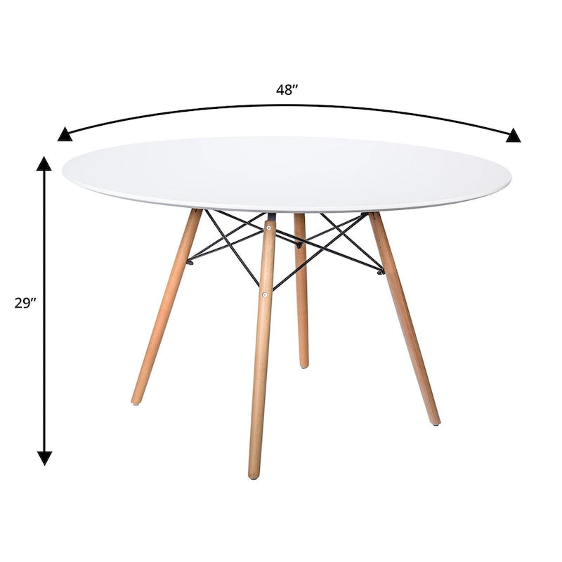 Dover 47 Modern Round Dining Table for 4 - Mid-Century Classic Table with Glass/Wood Tabletop for Home Living Room and Kitchen